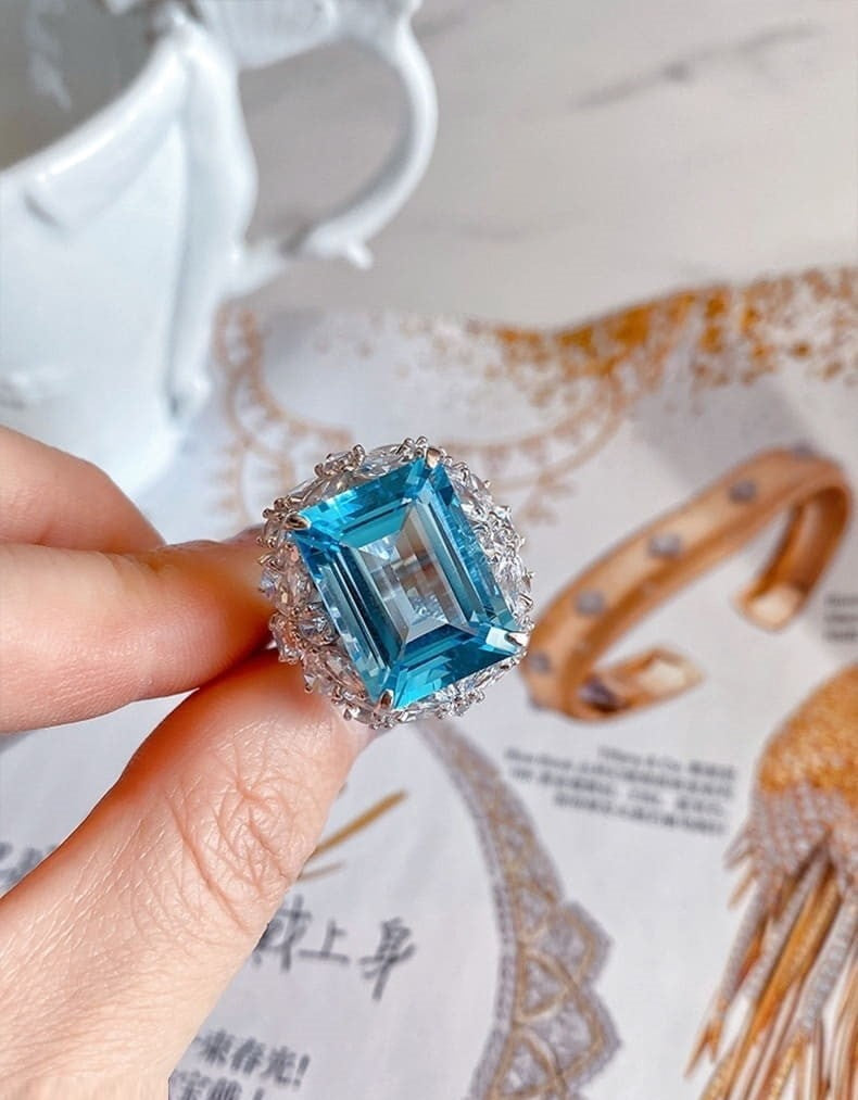 Aqua Flower Cathedral Adjustable Ring