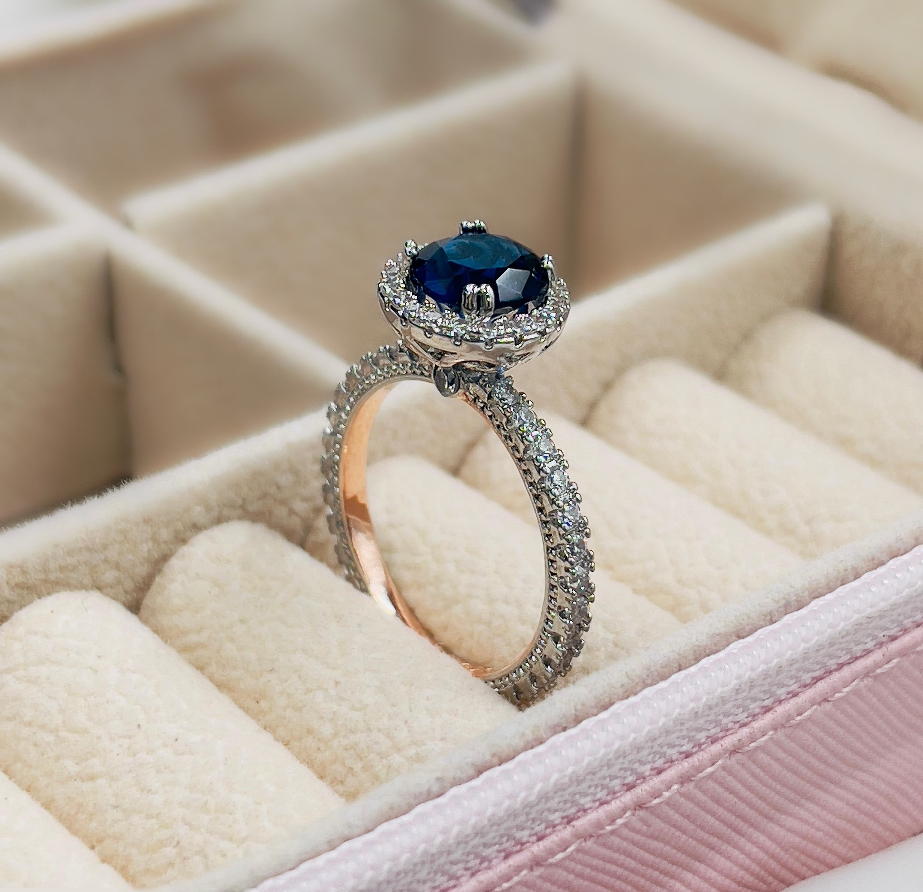 Silver Zircon Blue Round Ring