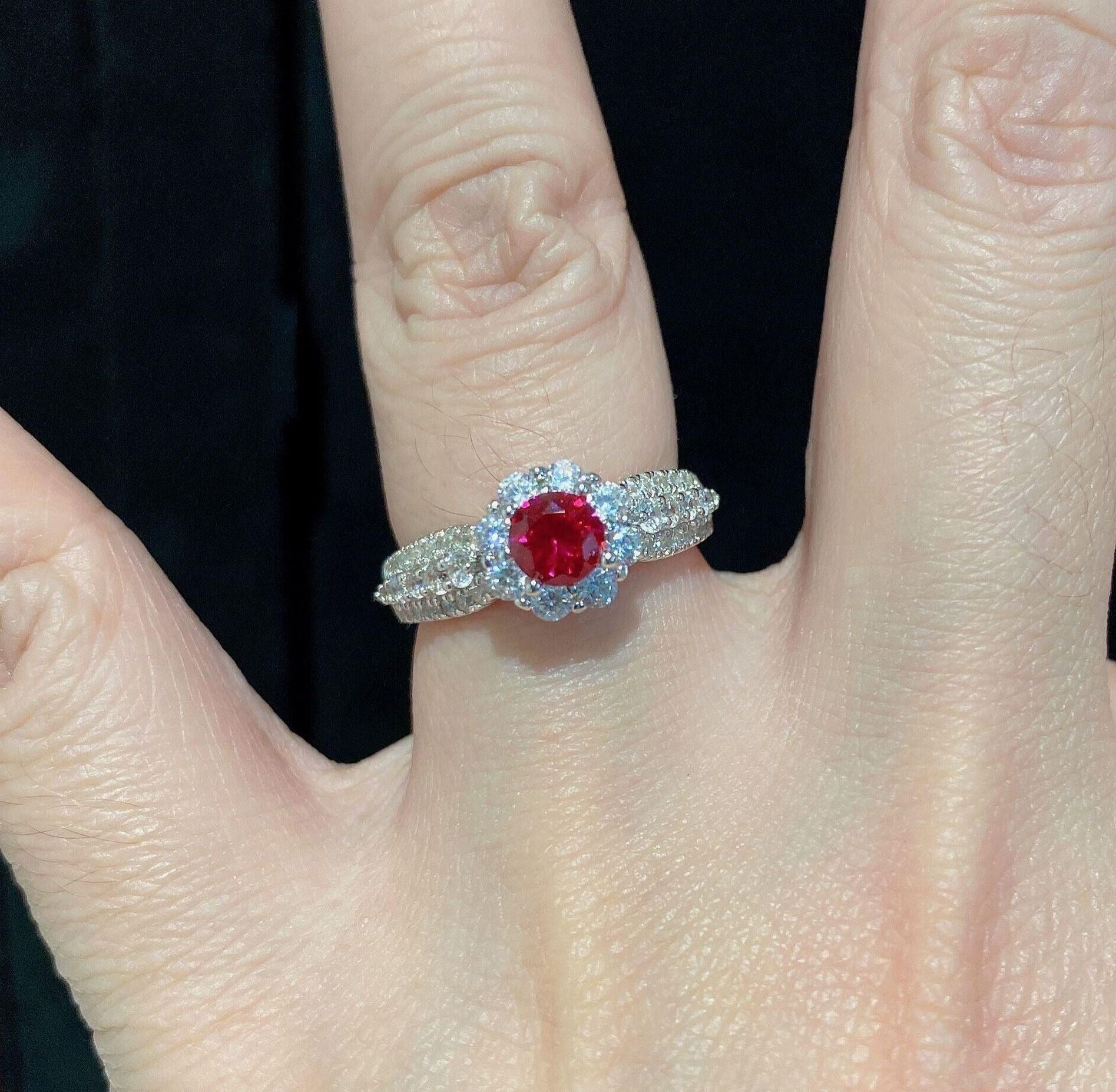 Round Red Zircon Ring Adjustable